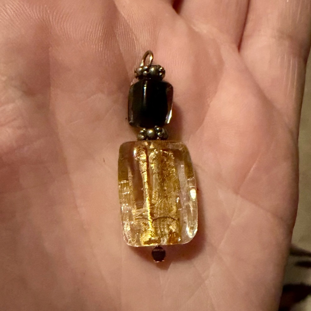 Glass Pendant Iridescent Gold and Black Bead